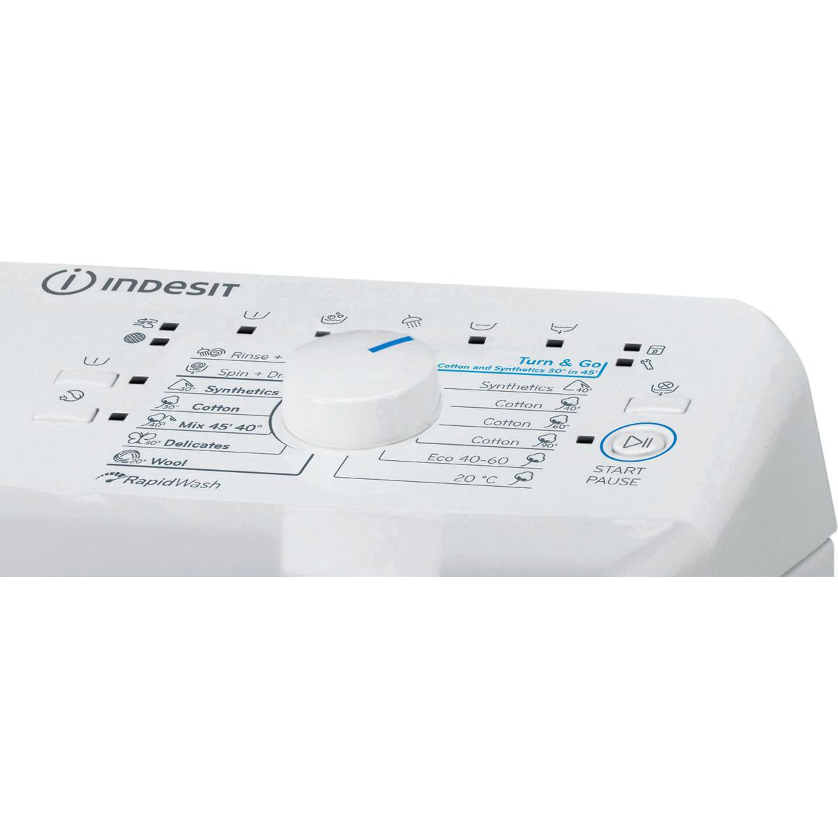Masina de spalat rufe cu incarcare verticala Indesit BTWS72200EU/N, 7 kg, 1200 rpm, Clasa E, Turn&Go, Display digital, Alb