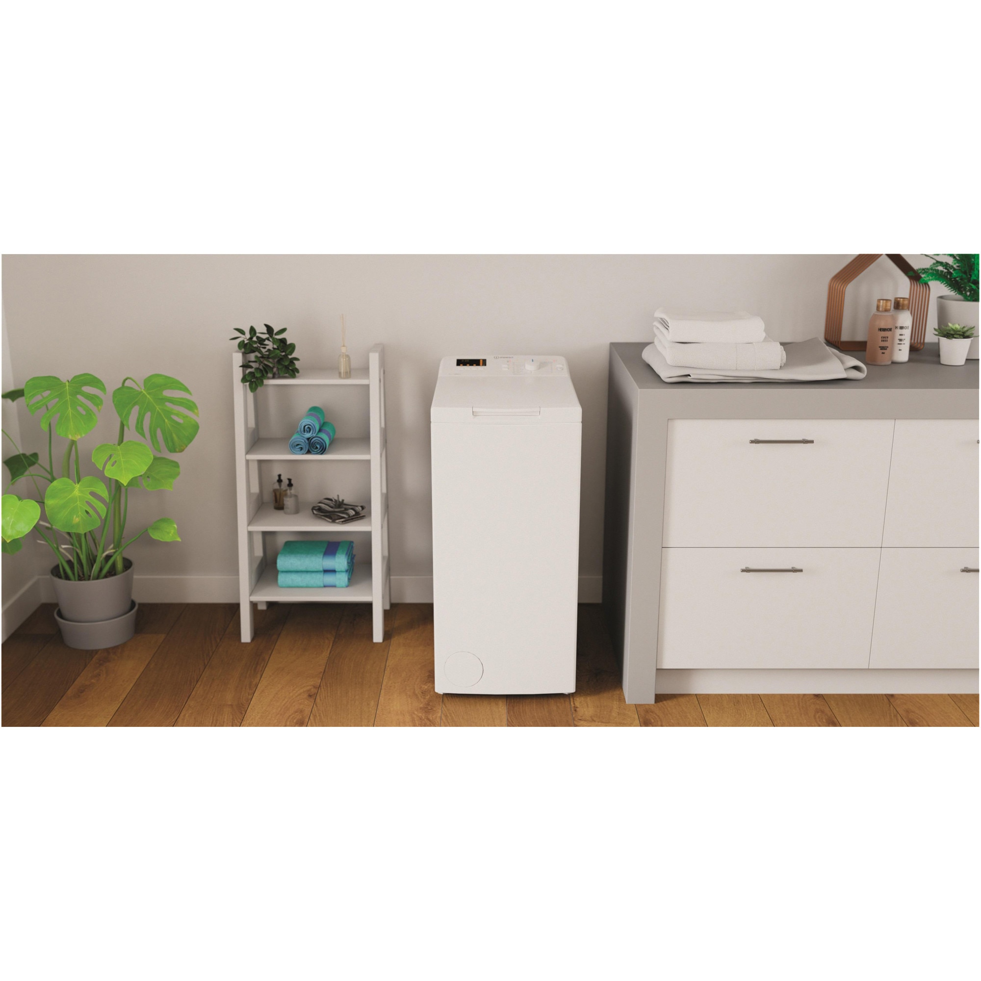 Masina de spalat rufe cu incarcare verticala Indesit BTWS72200EU/N, 7 kg, 1200 rpm, Clasa E, Turn&Go, Display digital, Alb