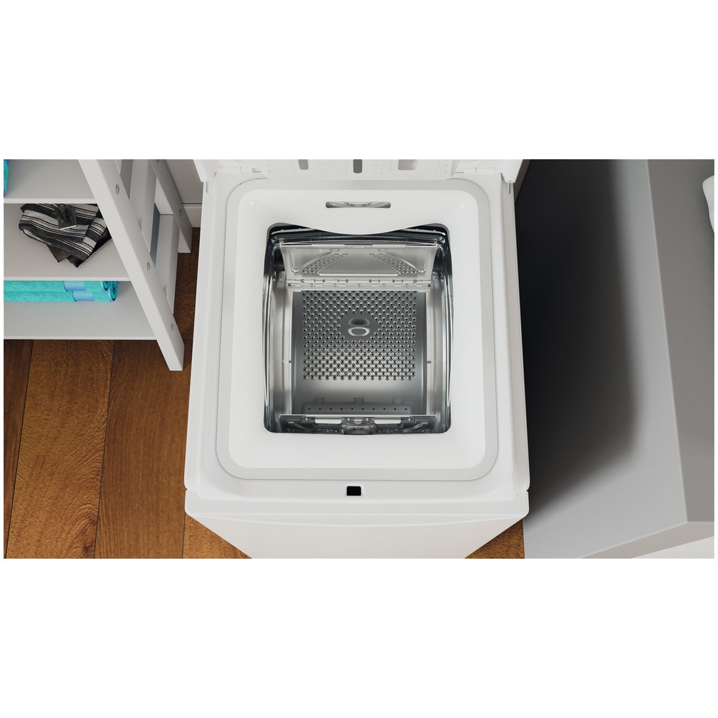 Masina de spalat rufe cu incarcare verticala Indesit BTWS72200EU/N, 7 kg, 1200 rpm, Clasa E, Turn&Go, Display digital, Alb