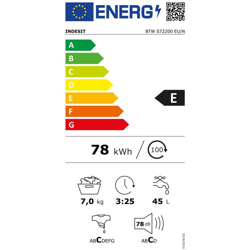 Masina de spalat rufe cu incarcare verticala Indesit BTWS72200EU/N, 7 kg, 1200 rpm, Clasa E, Turn&Go, Display digital, Alb