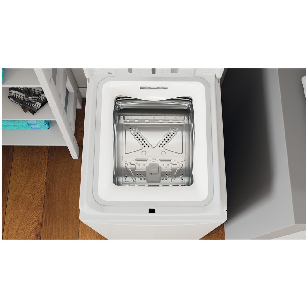 Masina de spalat rufe cu incarcare verticala Indesit BTWS72200EU/N, 7 kg, 1200 rpm, Clasa E, Turn&Go, Display digital, Alb
