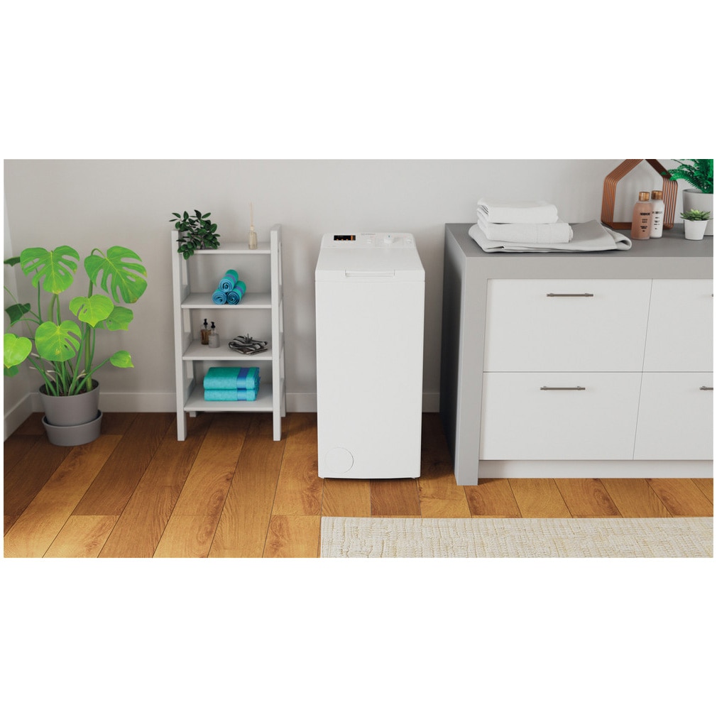 Masina de spalat rufe cu incarcare verticala Indesit BTWS72200EU/N, 7 kg, 1200 rpm, Clasa E, Turn&Go, Display digital, Alb