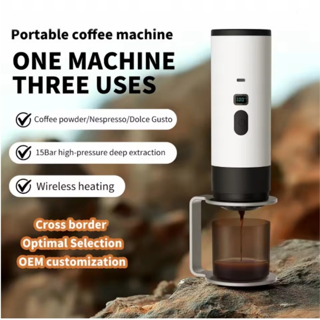 Cafetieră electrică portabilă, automat, gri, 3-in-1, 90 ml, 120 ml