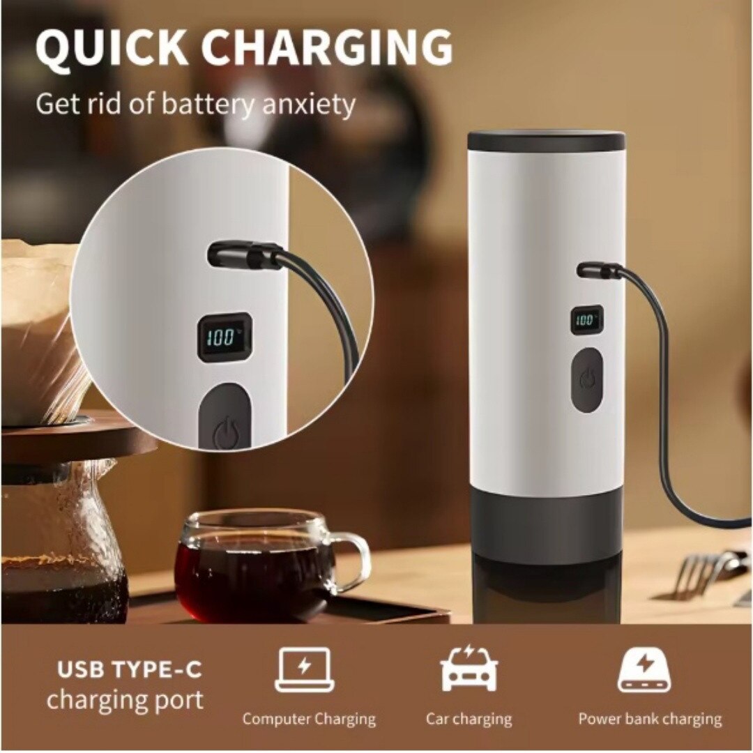 Cafetieră electrică portabilă, automat, gri, 3-in-1, 90 ml, 120 ml