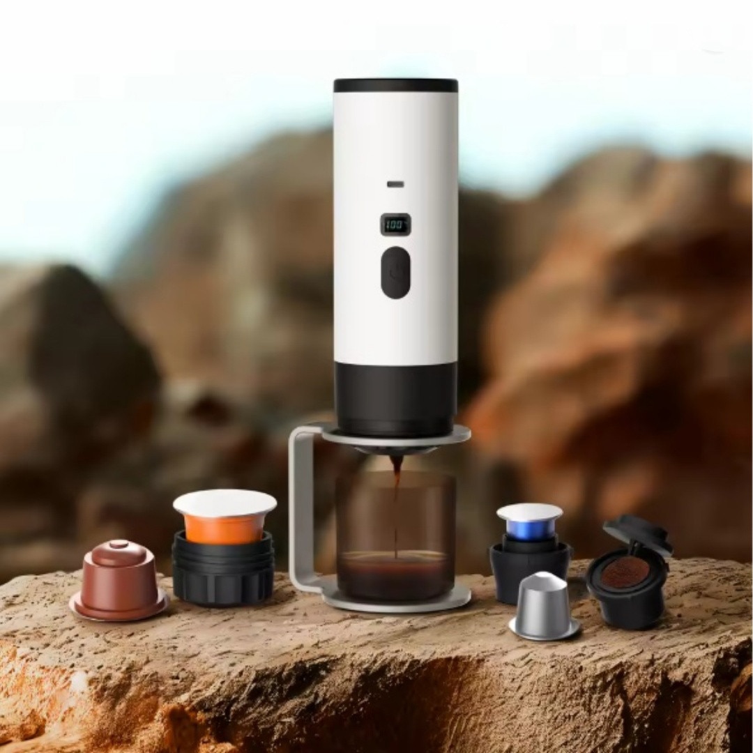 Cafetieră electrică portabilă, automat, gri, 3-in-1, 90 ml, 120 ml