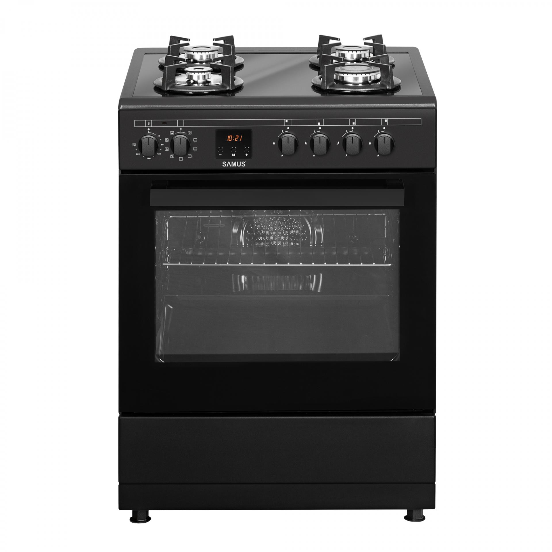 Aragaz mixt Samus SM665AENS, Gaz, 4 Arzatoare, Cuptor electric, 56 L, 59.8 cm, Antracit