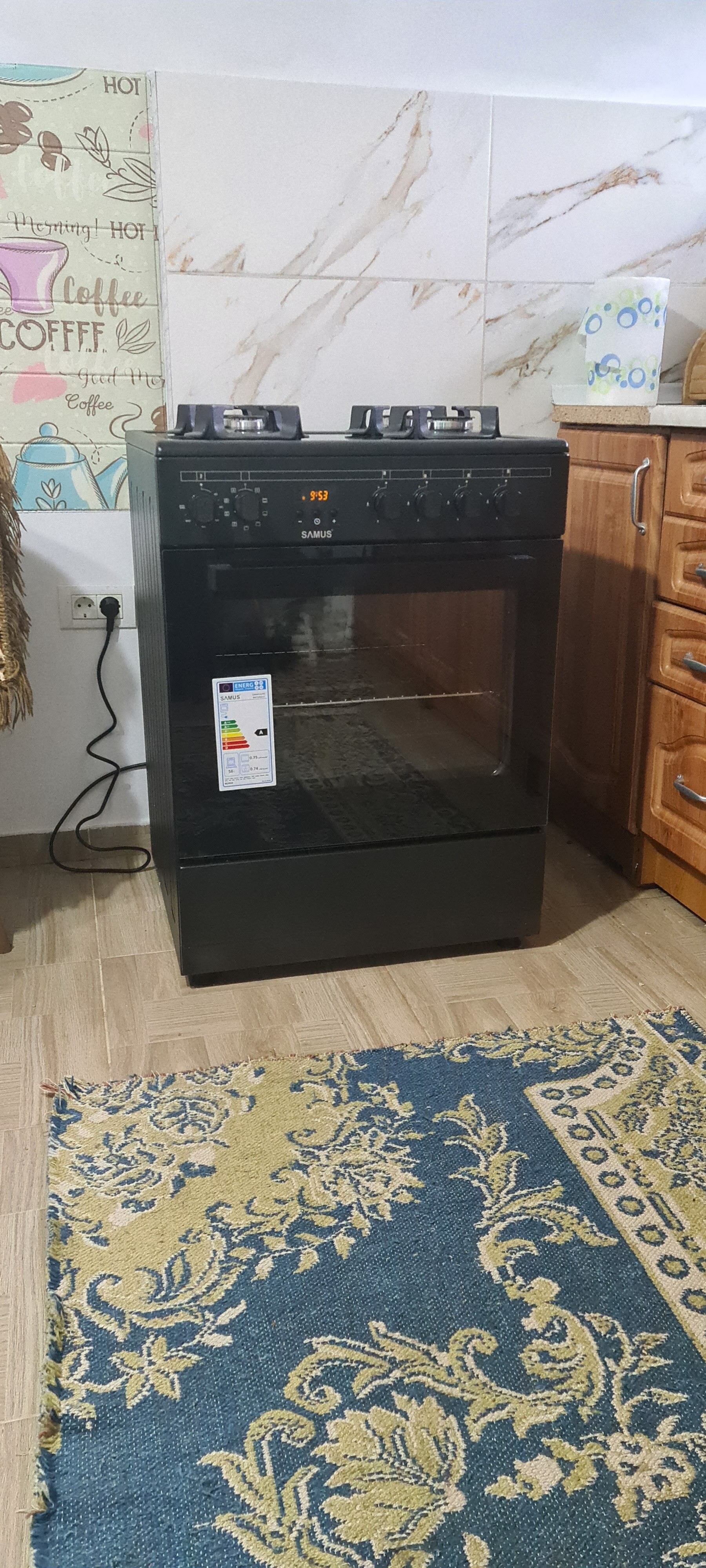 Aragaz mixt Samus SM665AENS, Gaz, 4 Arzatoare, Cuptor electric, 56 L, 59.8 cm, Antracit