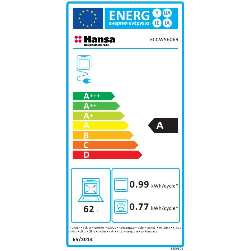 Aragaz Hansa FCCW56069, Vitroceramic, Electric, 4 zone de gatit, 62l, Heat Control, EasyClean, Supergrill, SteamCleaning, Clasa A, Alb