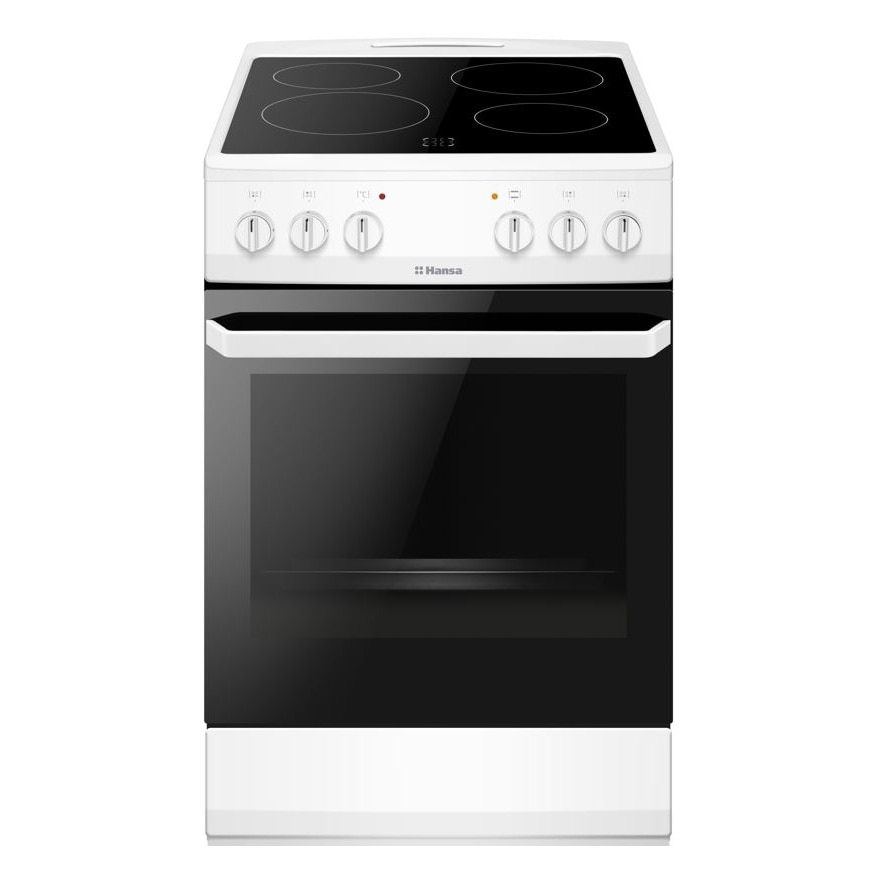 Aragaz Hansa FCCW56069, Vitroceramic, Electric, 4 zone de gatit, 62l, Heat Control, EasyClean, Supergrill, SteamCleaning, Clasa A, Alb