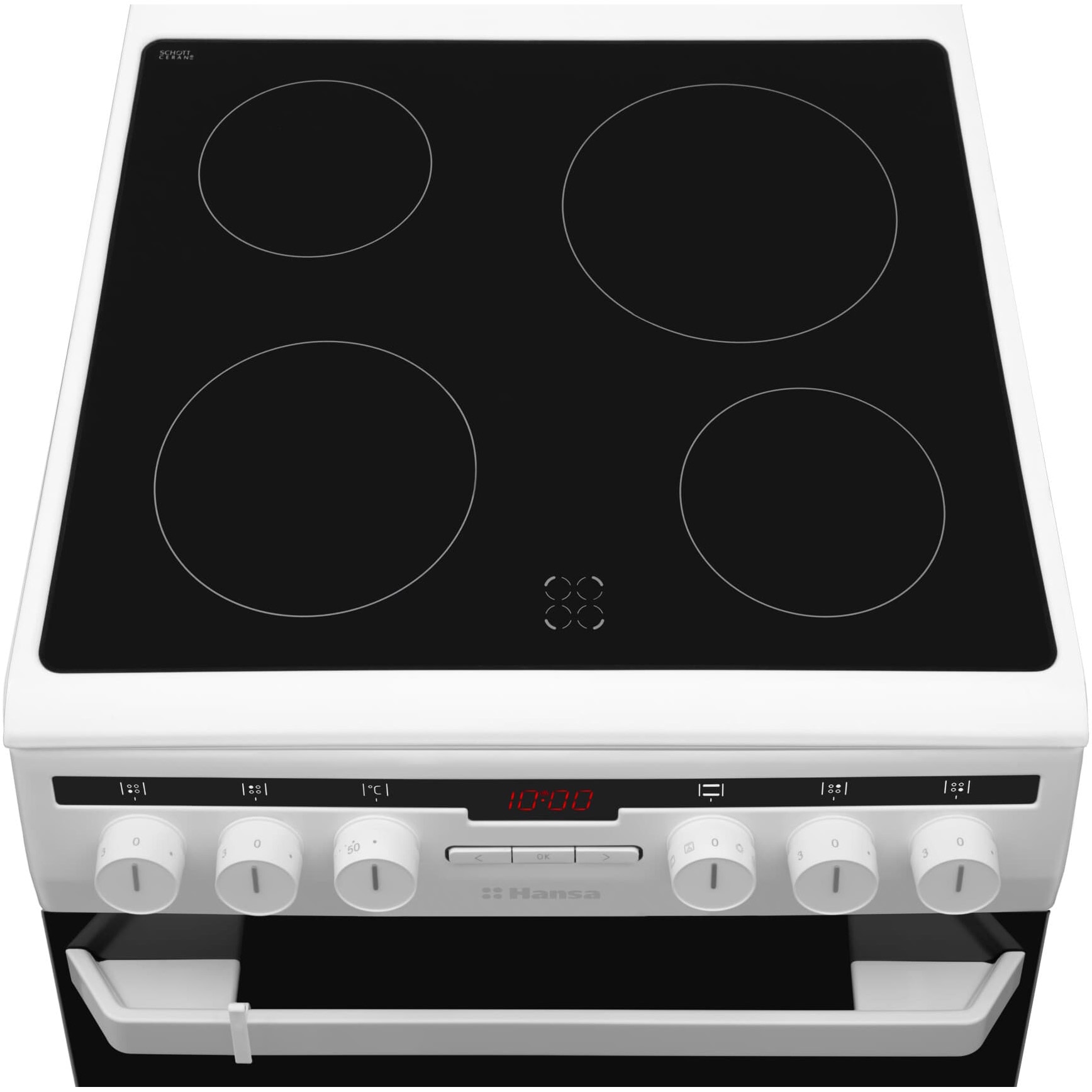 Aragaz Hansa FCCW58200, 4 zone de gatit, Electric, Curatare abur, Grill, Clasa A, 50 cm, Alb