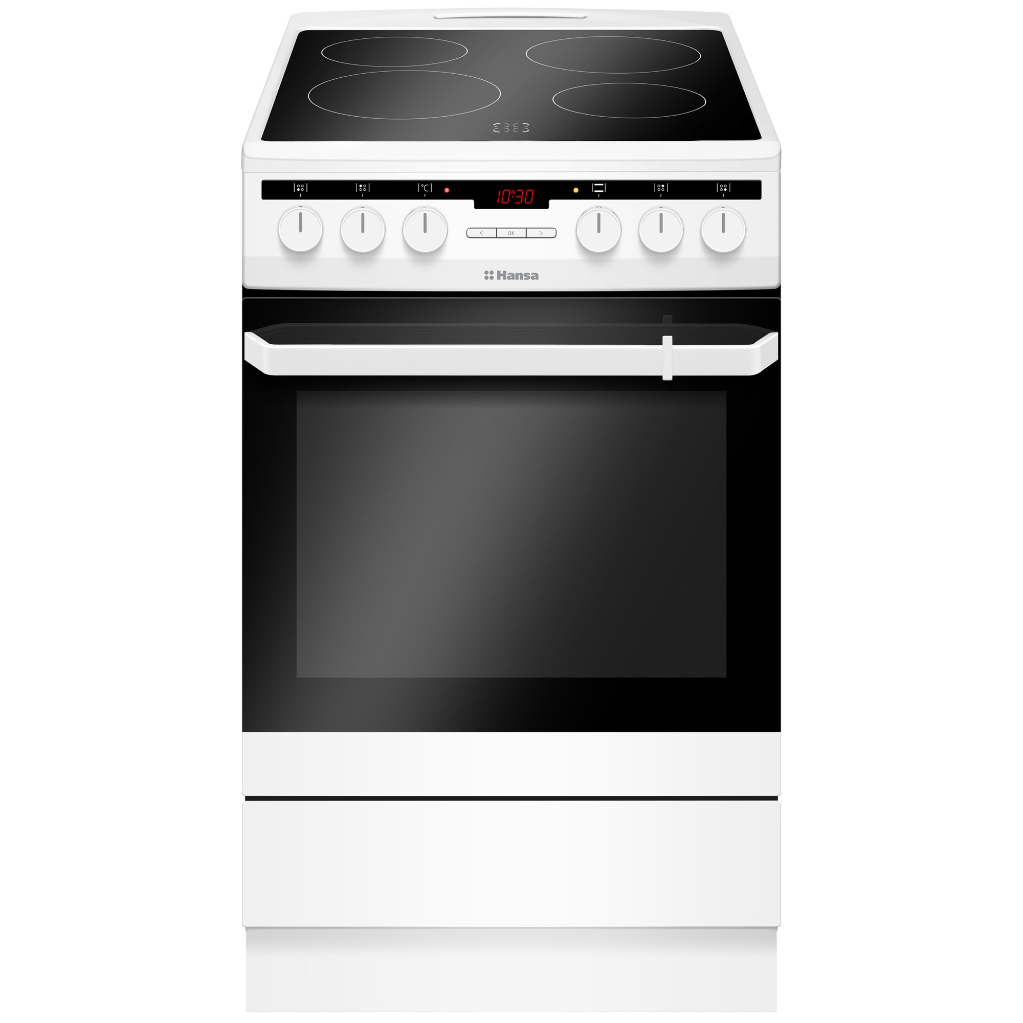 Aragaz Hansa FCCW58200, 4 zone de gatit, Electric, Curatare abur, Grill, Clasa A, 50 cm, Alb