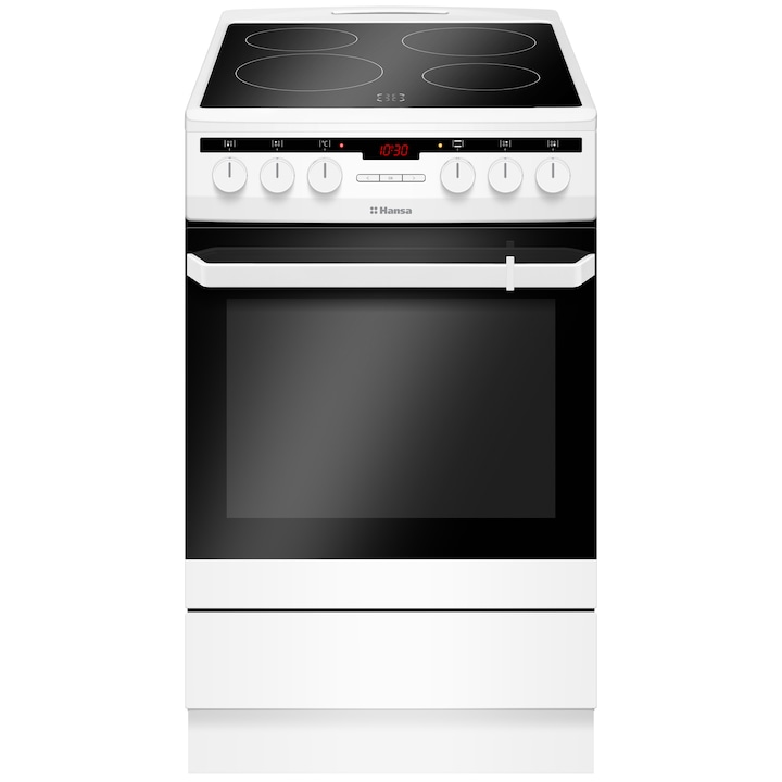 Aragaz Hansa FCCW58200, 4 zone de gatit, Electric, Curatare abur, Grill, Clasa A, 50 cm, Alb
