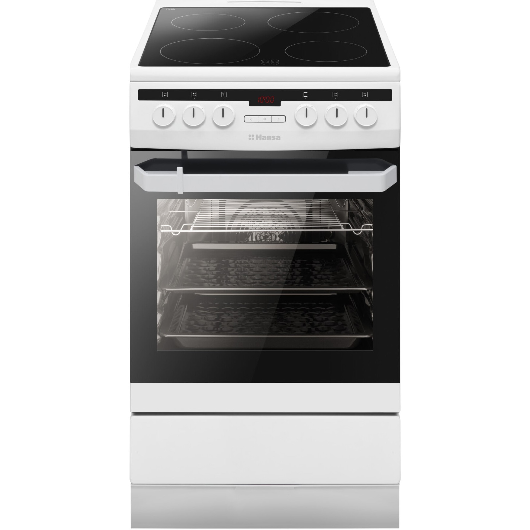 Aragaz Hansa FCCW58200, 4 zone de gatit, Electric, Curatare abur, Grill, Clasa A, 50 cm, Alb