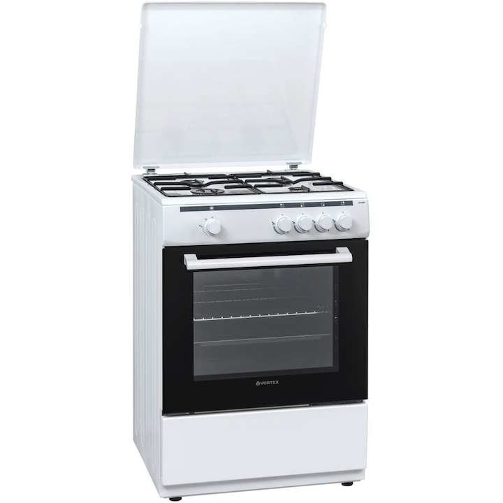 Aragaz Vortex VO1801, 60 x 60 cm, Gaz, Cuptor 65 L, Alb