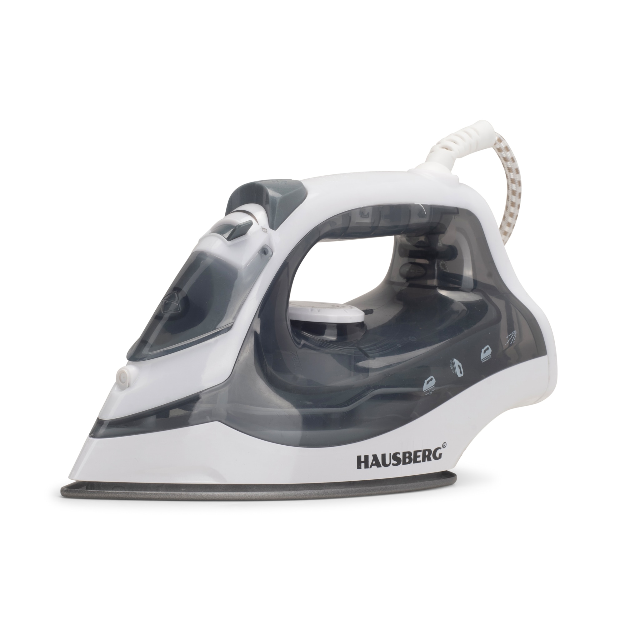 Fier de calcat Hausberg HB-7850GR, 1300W, talpa invelis ceramic, abur vertical, calcare uscata, autocuratare, pulverizare, rezervor 130ml, Gri