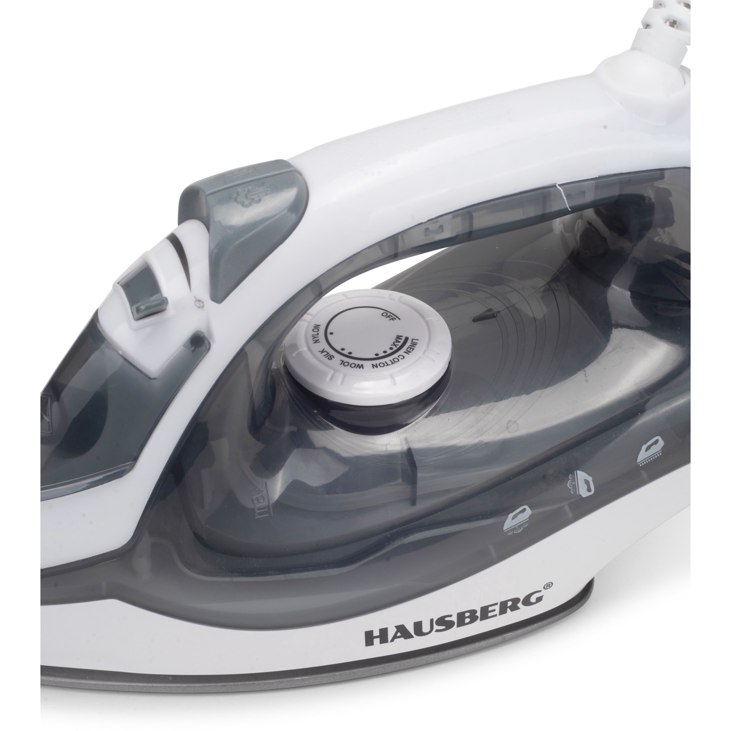 Fier de calcat Hausberg HB-7850GR, 1300W, talpa invelis ceramic, abur vertical, calcare uscata, autocuratare, pulverizare, rezervor 130ml, Gri