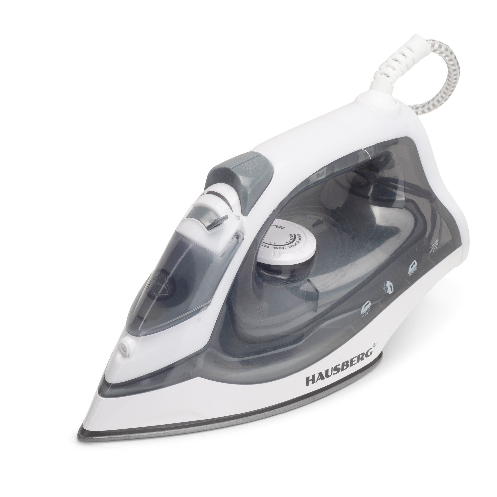 Fier de calcat Hausberg HB-7850GR, 1300W, talpa invelis ceramic, abur vertical, calcare uscata, autocuratare, pulverizare, rezervor 130ml, Gri