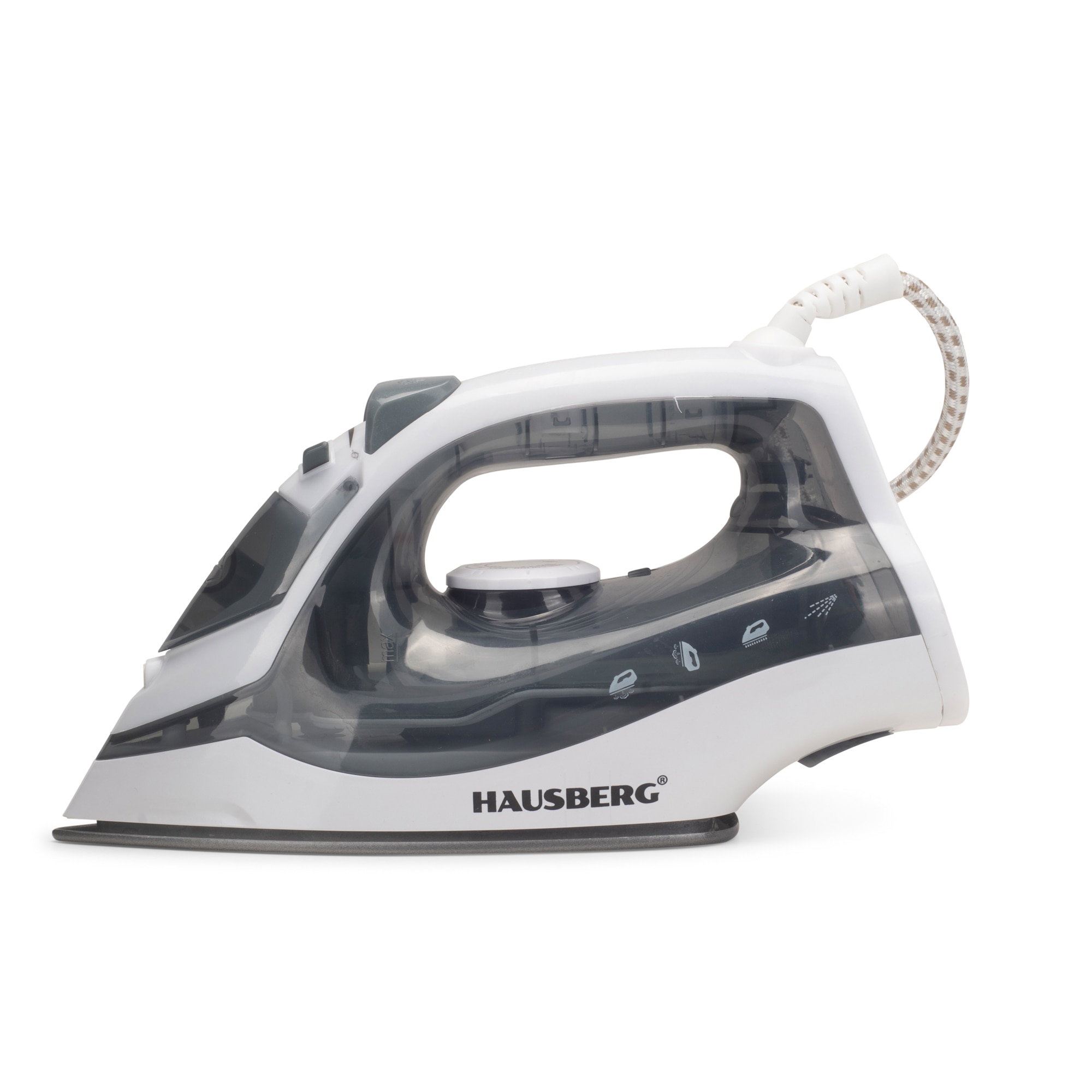 Fier de calcat Hausberg HB-7850GR, 1300W, talpa invelis ceramic, abur vertical, calcare uscata, autocuratare, pulverizare, rezervor 130ml, Gri