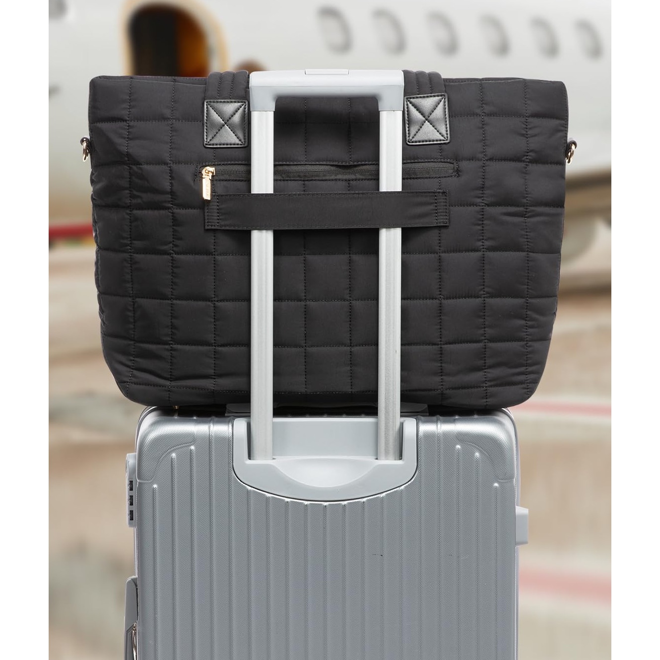 Geanta laptop pentru femei, geanta puffer mare cu fermoar, 26L, neagra, 45x17.5x32cm