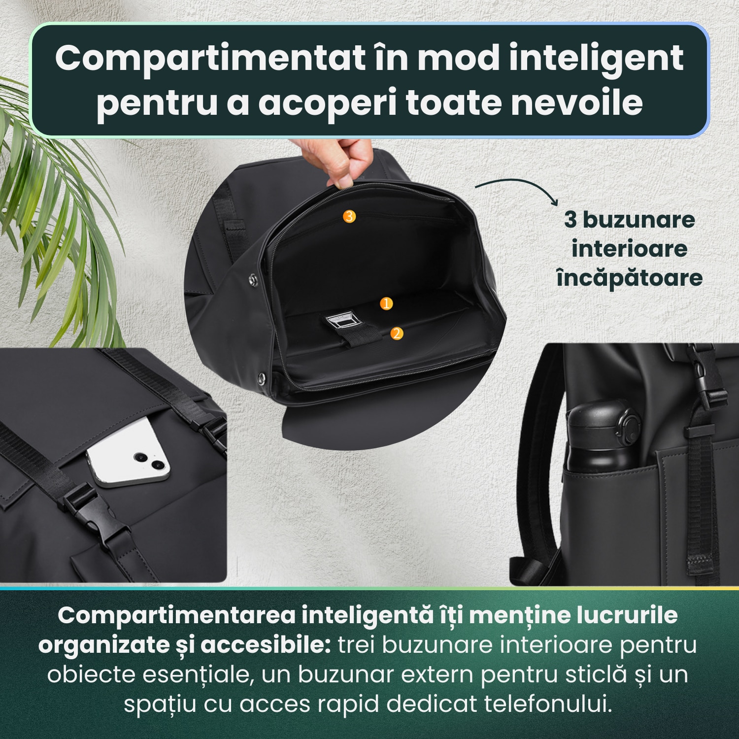 Rucsac Laptop, HITTERGEM® UrbanShield Minimalist pentru Birou, Rucsac Laptop 15.6 Inch din Polyester Premium Rezistent si Impermeabil, Rucsac Laptop cu Design Futurist pentru Uz Zilnic, Stil Urban Modern, Verde, 42x32x14 cm