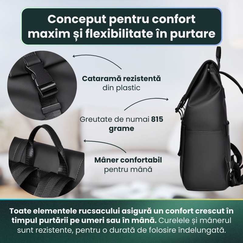 Rucsac Laptop, HITTERGEM® UrbanShield Minimalist pentru Birou, Rucsac Laptop 15.6 Inch din Polyester Premium Rezistent si Impermeabil, Rucsac Laptop cu Design Futurist pentru Uz Zilnic, Stil Urban Modern, Verde, 42x32x14 cm