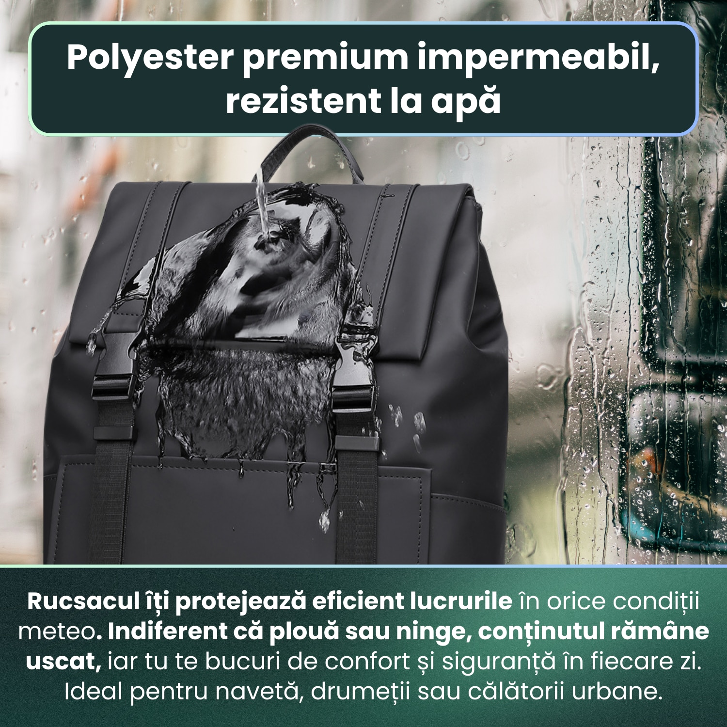 Rucsac Laptop, HITTERGEM® UrbanShield Minimalist pentru Birou, Rucsac Laptop 15.6 Inch din Polyester Premium Rezistent si Impermeabil, Rucsac Laptop cu Design Futurist pentru Uz Zilnic, Stil Urban Modern, Verde, 42x32x14 cm