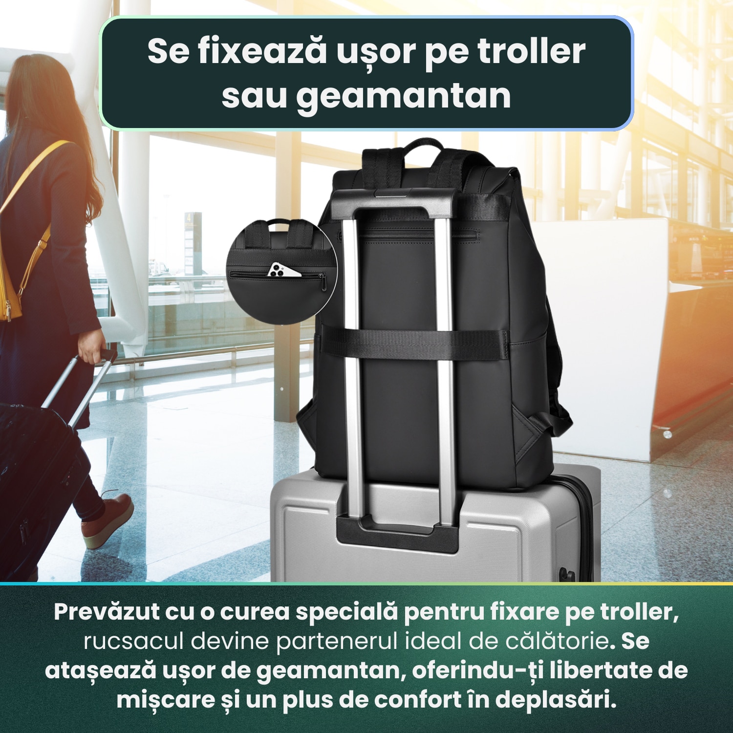 Rucsac Laptop, HITTERGEM® UrbanShield Minimalist pentru Birou, Rucsac Laptop 15.6 Inch din Polyester Premium Rezistent si Impermeabil, Rucsac Laptop cu Design Futurist pentru Uz Zilnic, Stil Urban Modern, Verde, 42x32x14 cm
