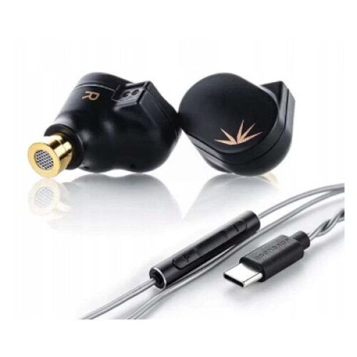 Casti Moondrop CHU II, cablu interschimbabil, IEM, driver dinamic de 10mm, aliaj full zinc, Husa, Cu microfon HD, USB-C, DSP, Negru