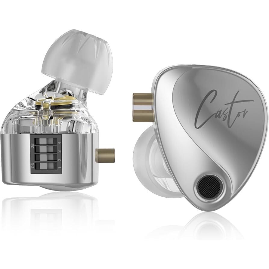 Casti KZ Castor In Ear 2DD, dinamice cu armatura echilibrata reglabila, HiFi, Monitor, anulare zgomot, burete din spuma, Argintiu