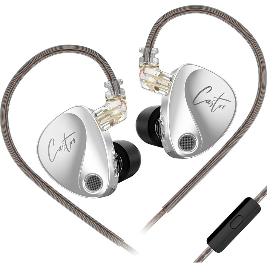 Casti KZ Castor In Ear 2DD, dinamice cu armatura echilibrata reglabila, HiFi, Monitor, anulare zgomot, burete din spuma, Argintiu