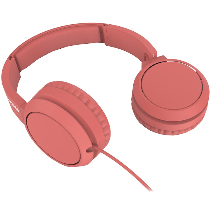 Casti Audio On-Ear pliabile Philips, TAH4105RD/00, cu fir, Microfon, Rosu