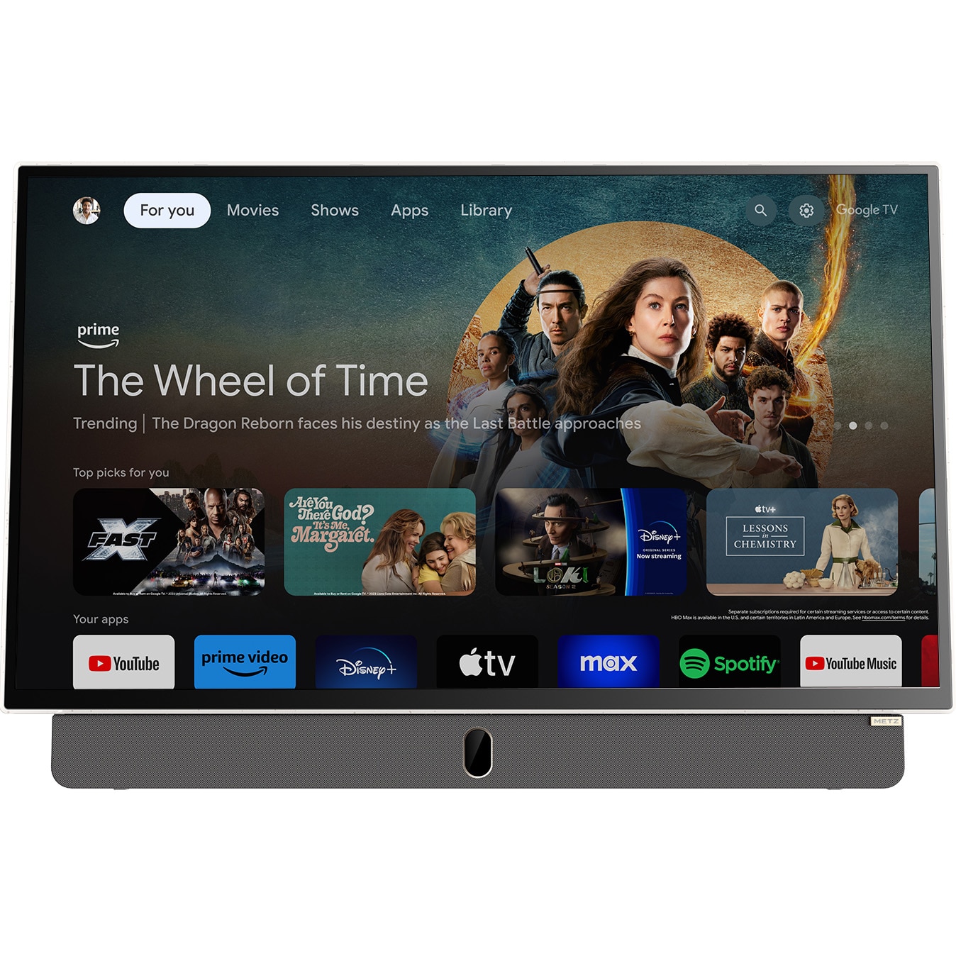Televizor portabil METZ LED 24MPE7000, 60 cm, Smart Google TV, adaptor alimentare 12V, Full HD, Clasa E