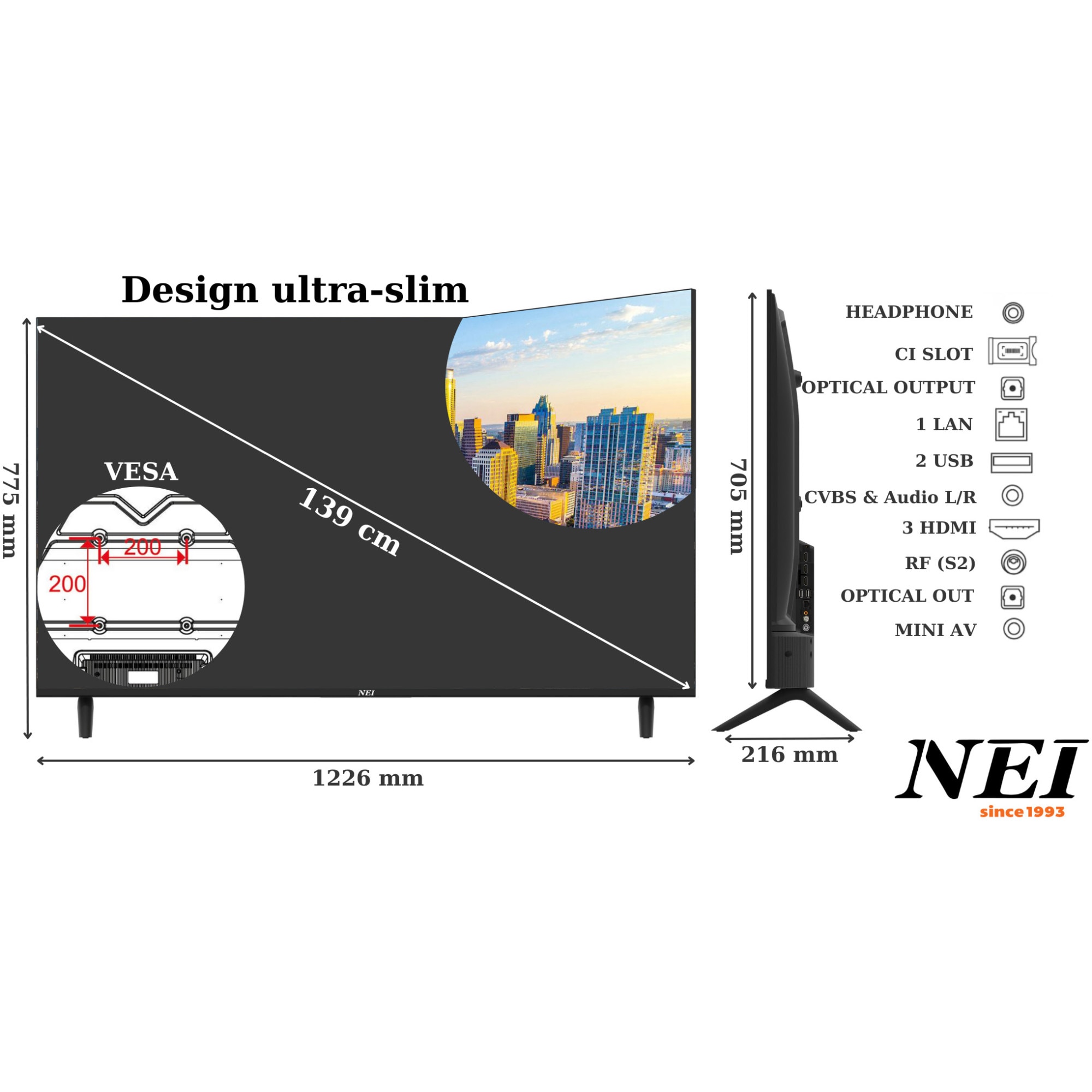 Televizor NEI LED 55NE6901, 139cm, Smart, 4K Ultra HD, Clasa F