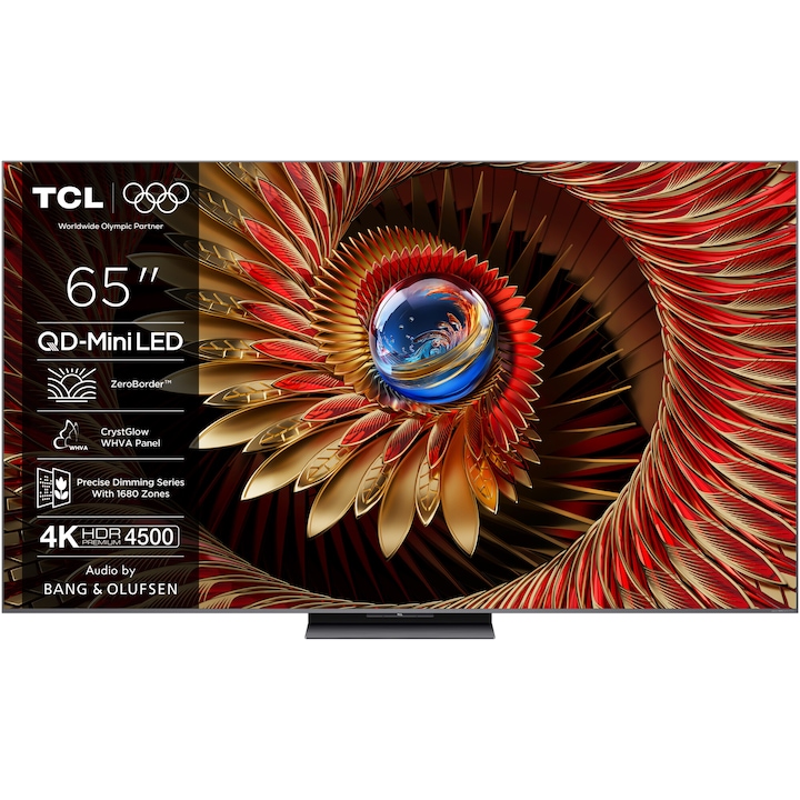 Televizor TCL QD-MiniLed 65C8K, 164 cm, Smart Google TV, 4K Ultra HD, 100Hz, Sunet Bang & Olufsen, Clasa D (Model 2025)