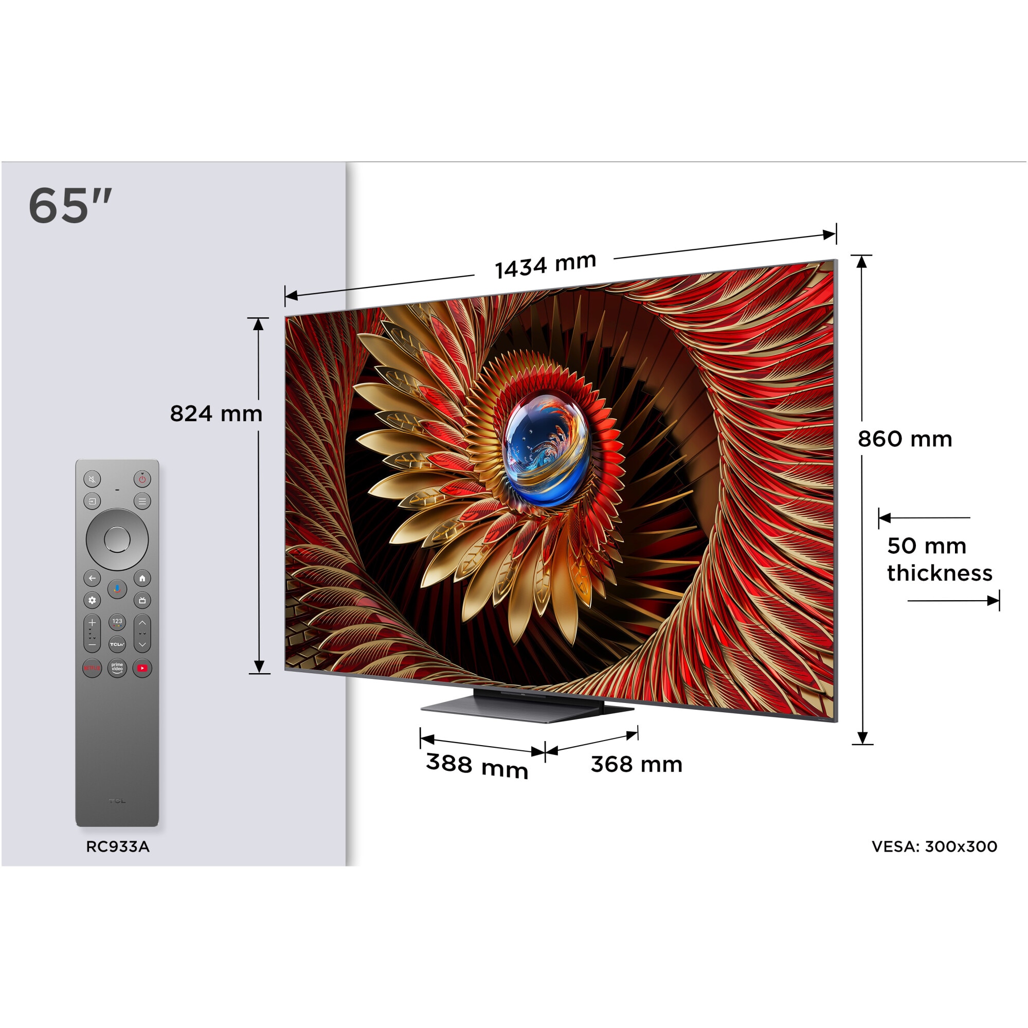 Televizor TCL QD-MiniLed 65C8K, 164 cm, Smart Google TV, 4K Ultra HD, 100Hz, Sunet Bang & Olufsen, Clasa D (Model 2025)