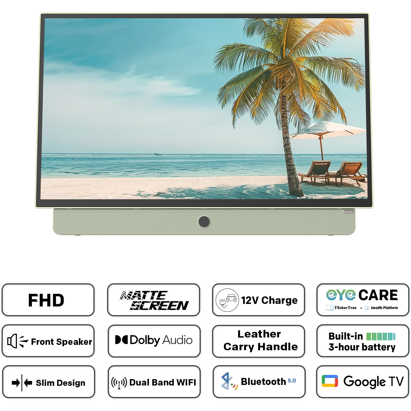 Televizor portabil METZ LED 24MPE7200Z, 60 cm, Smart Google TV, adaptor alimentare 12V, Full HD, Clasa E (Model 2025)