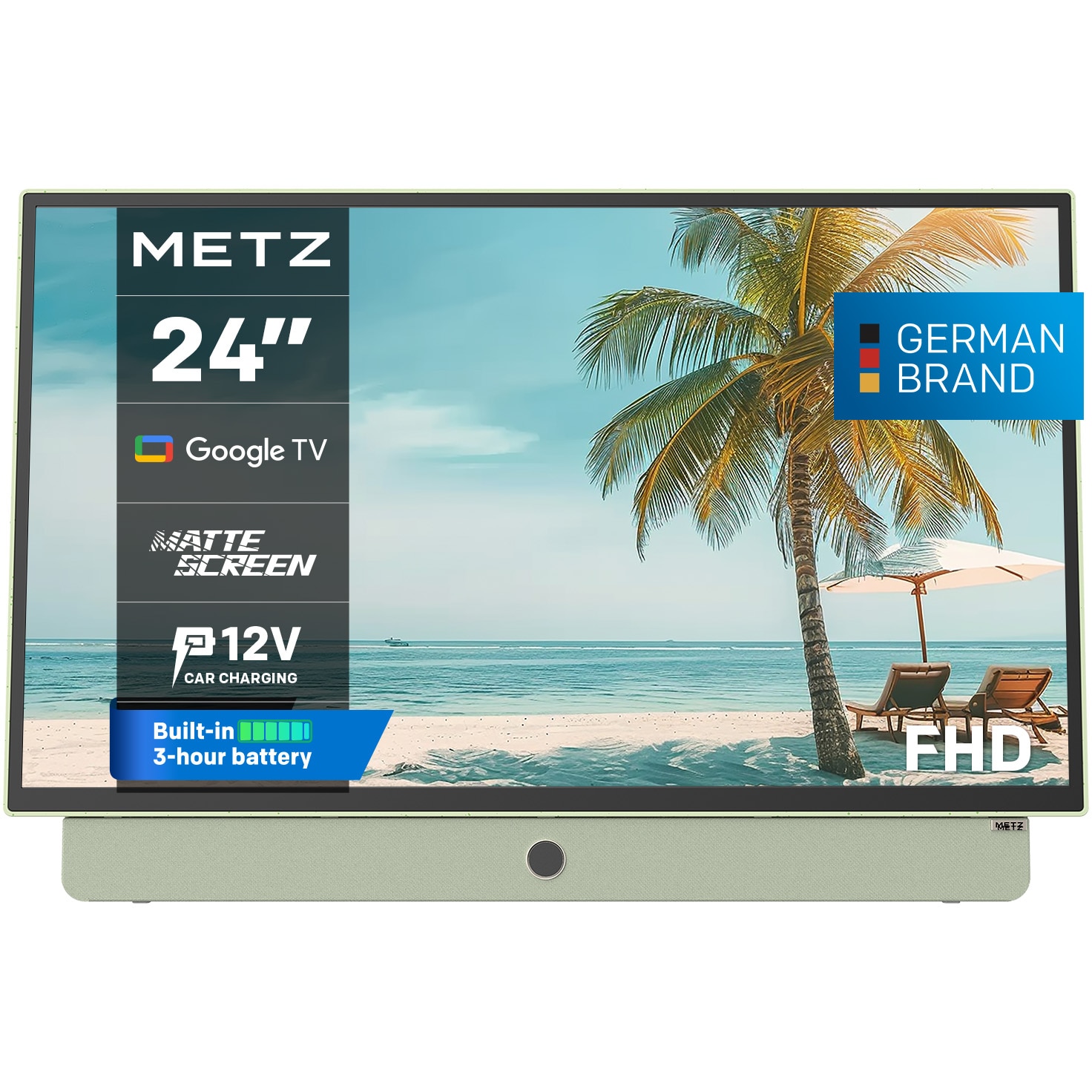 Televizor portabil METZ LED 24MPE7200Z, 60 cm, Smart Google TV, adaptor alimentare 12V, Full HD, Clasa E (Model 2025)