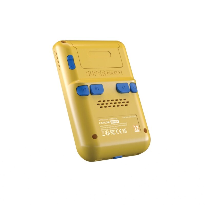 Consola de jocuri portabila, Hyper Mega Tech, Retro Gaming, 2.8″ IPS, Capcom Edition, 12 jocuri, Albastru-Galben