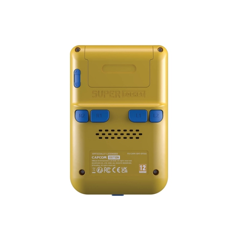 Consola de jocuri portabila, Hyper Mega Tech, Retro Gaming, 2.8″ IPS, Capcom Edition, 12 jocuri, Albastru-Galben
