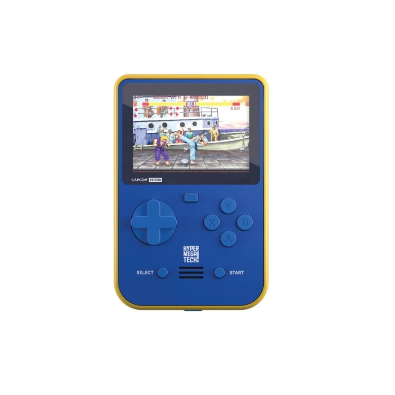 Consola de jocuri portabila, Hyper Mega Tech, Retro Gaming, 2.8″ IPS, Capcom Edition, 12 jocuri, Albastru-Galben