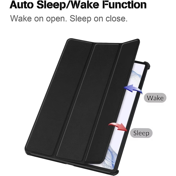 Husa pentru Samsung Galaxy Tab S10 Lite, S9, S9 FE, S10 FE functie sleep/wake-up, VIENOD, negru