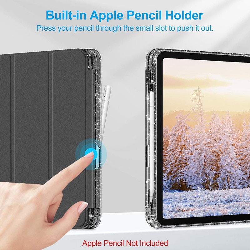 Husa Compatibila cu iPad 11-inch (A16) 2025 & 10-inch 2022 – Cu Suport Creion & Suport Pliabil – TPU Ultra-Subtire，Negru