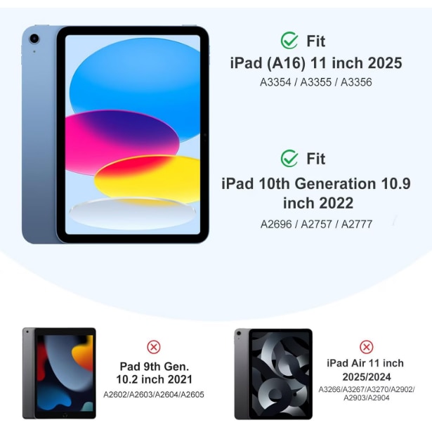 Husa Compatibila cu iPad 11-inch (A16) 2025 & 10-inch 2022 – Cu Suport Creion & Suport Pliabil – TPU Ultra-Subtire，Negru