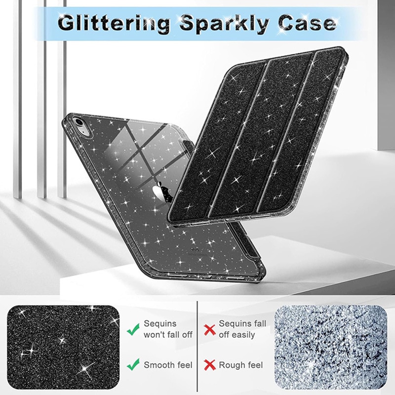 Husa Compatibila cu iPad 11-inch (A16) 2025 & 10-inch 2022 – Cu Suport Creion & Suport Pliabil – TPU Ultra-Subtire，Negru