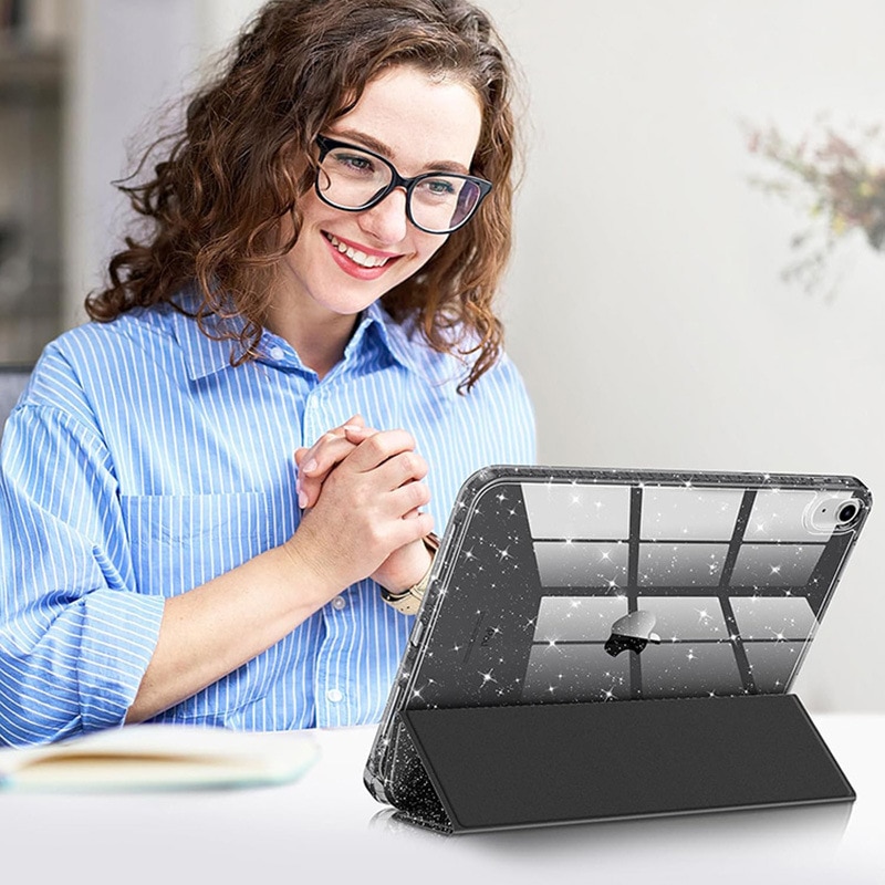 Husa Compatibila cu iPad 11-inch (A16) 2025 & 10-inch 2022 – Cu Suport Creion & Suport Pliabil – TPU Ultra-Subtire，Negru