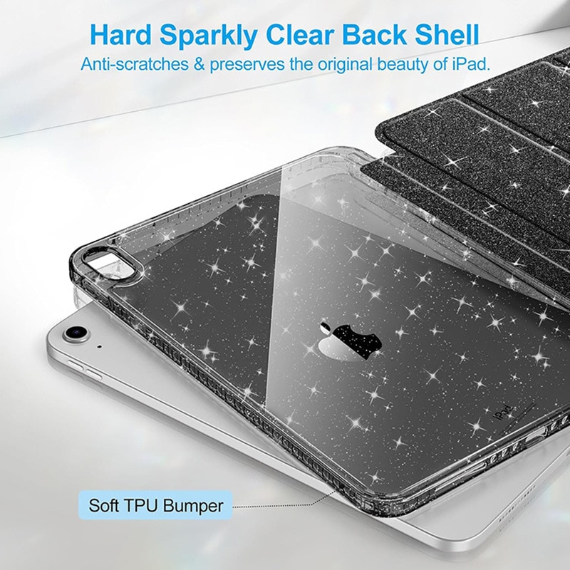 Husa Compatibila cu iPad 11-inch (A16) 2025 & 10-inch 2022 – Cu Suport Creion & Suport Pliabil – TPU Ultra-Subtire，Negru
