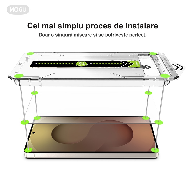 Folie Protectie Telefon, Folie Sticla MOGU Pentru Samsung S25 plus, Protectie Profesionala Ecran 3D, Privacy, Full Cover, Anti Zgarieturi, Ultra HD, Vine cu un Dispozitiv Simplu de Instalare Pentru o Pozitionare Precisa, Transparenta