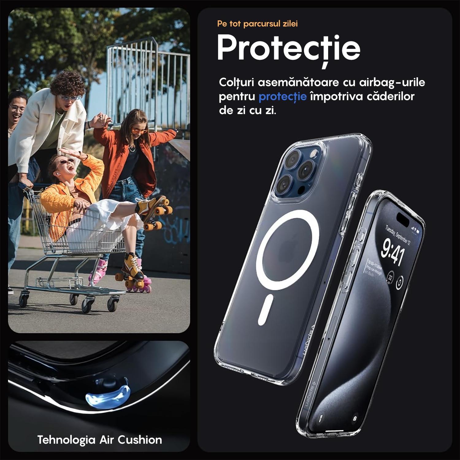 Husa compatibila cu Incarcarea Magsafe compatibila cu iPhone 15 Pro, CASEY STUDIOS™, de Protectie, Slim, pentru Incarcare Wireless, Margini Ridicate de Protectia Ecranului si a Camerelor