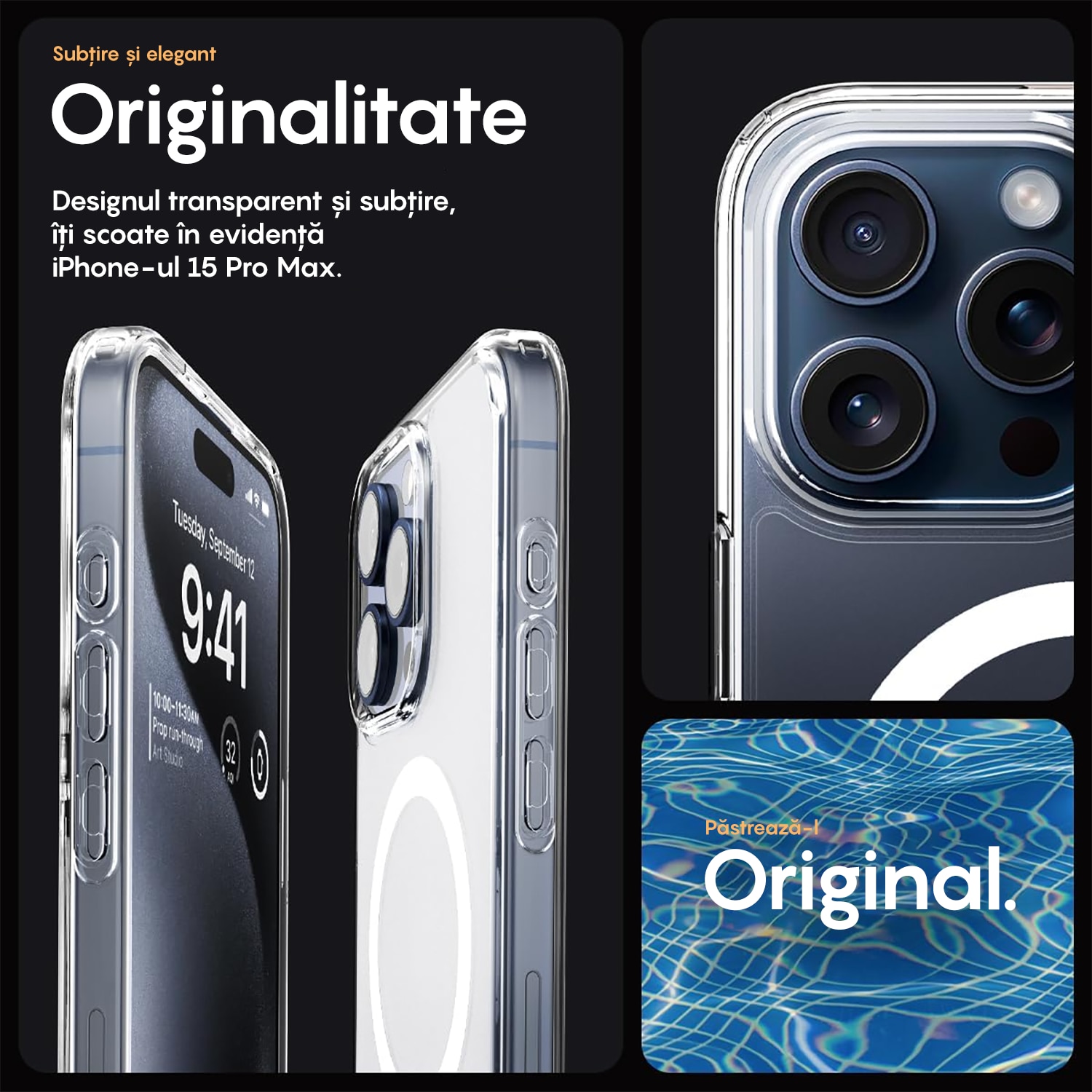 Husa compatibila cu Incarcarea Magsafe compatibila cu iPhone 15 Pro, CASEY STUDIOS™, de Protectie, Slim, pentru Incarcare Wireless, Margini Ridicate de Protectia Ecranului si a Camerelor