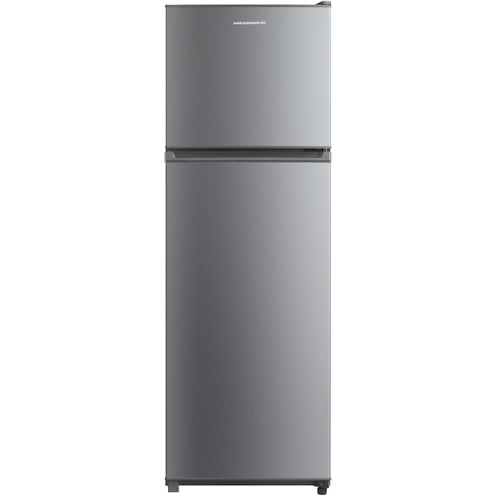 Frigider Cu Doua Usi Heinner HF-M294E++, 294l (225+69), Clasa Energetica E, Termostat Ajustabil, Lumina Led, Rafturi De Sticla, Argintiu